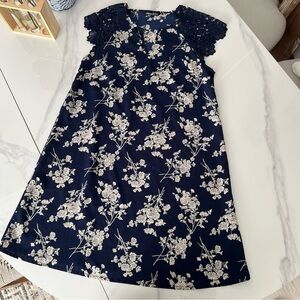 Navy Blue White Floral Mini Dress Size XS NWOT